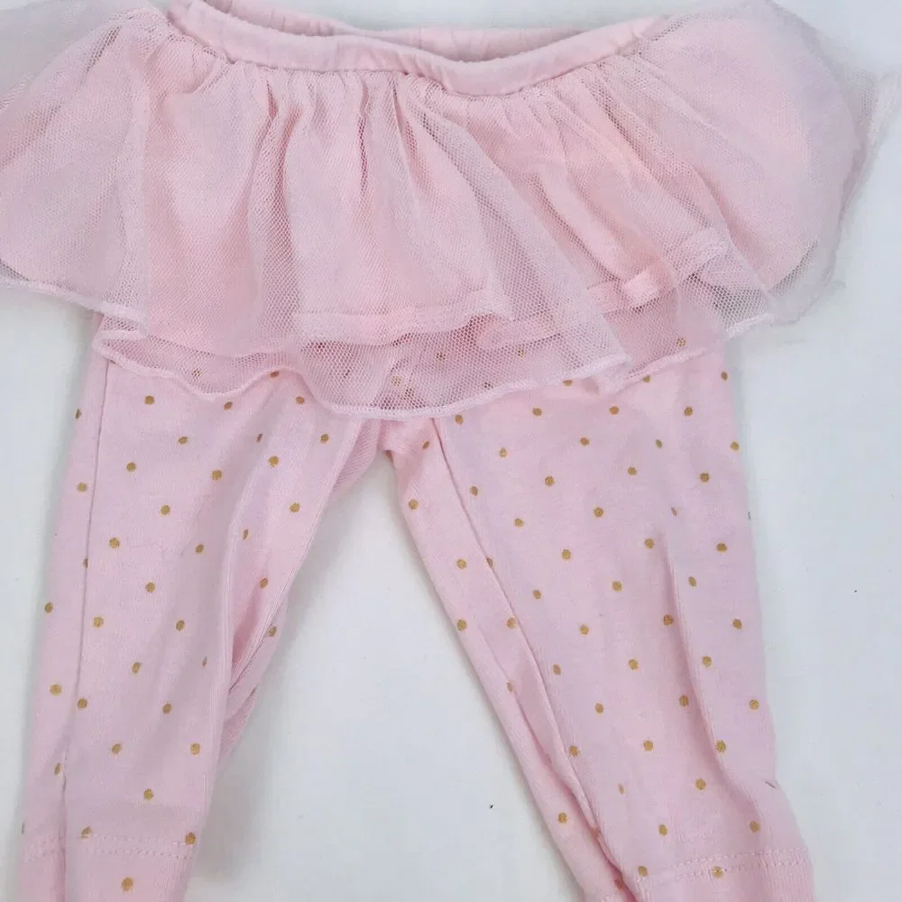 Carter's Baby Girl Leggings Pink Gold Polka Dot w/‎ Tulle Skirt Size 3 Mo